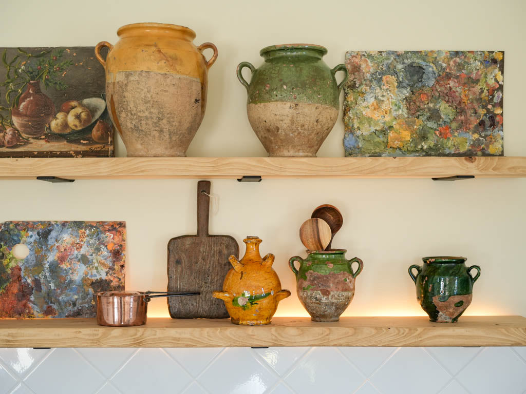 Rustic ocher-glazed pottery vessel