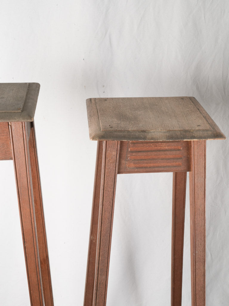 Near Pair of Art Deco French Tall Stained Wood Pedestals - 55½"