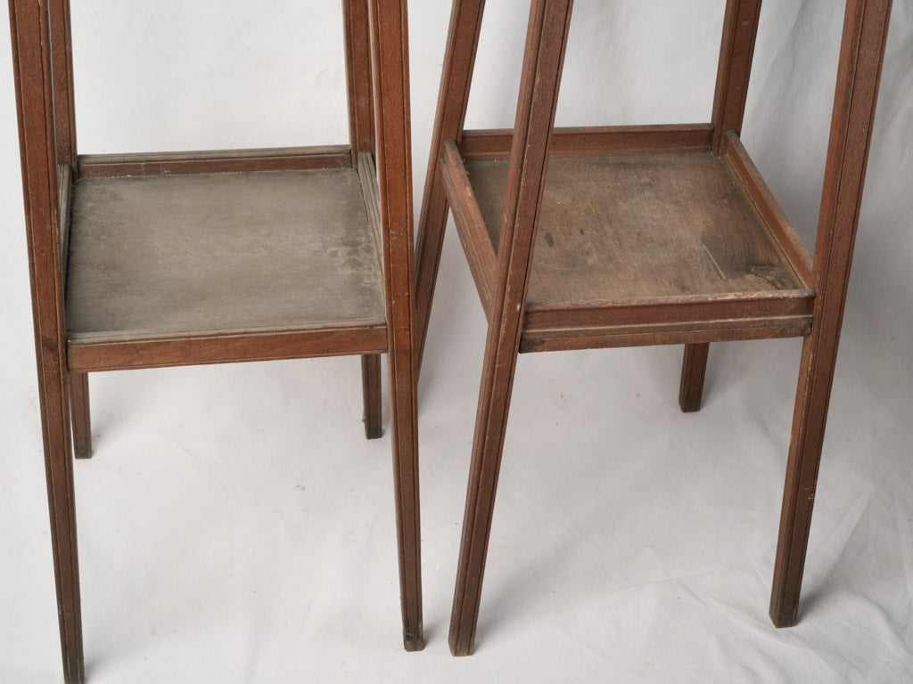 Near Pair of Art Deco French Tall Stained Wood Pedestals - 55½"