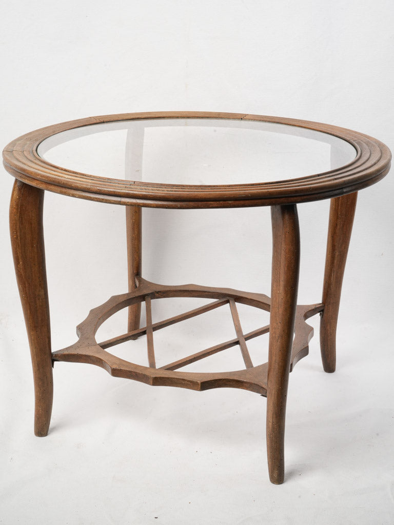 Italian Mid-20th Century Round Wooden Coffee Table w/ Glass Top - 19" x 25¼"
