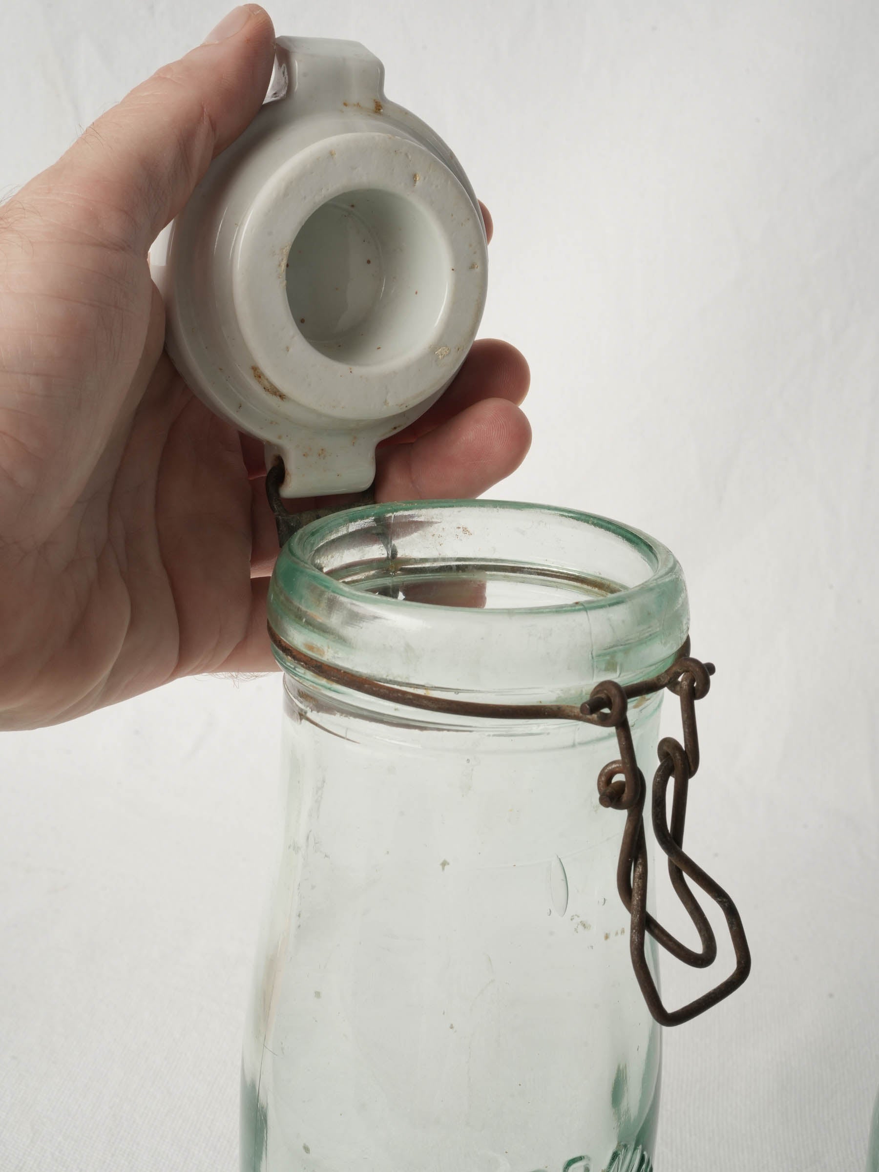 Graduated Pair of French "La Lorraine" Embossed Glass Preserving Bottles, 1930s–1950s - 10¾"