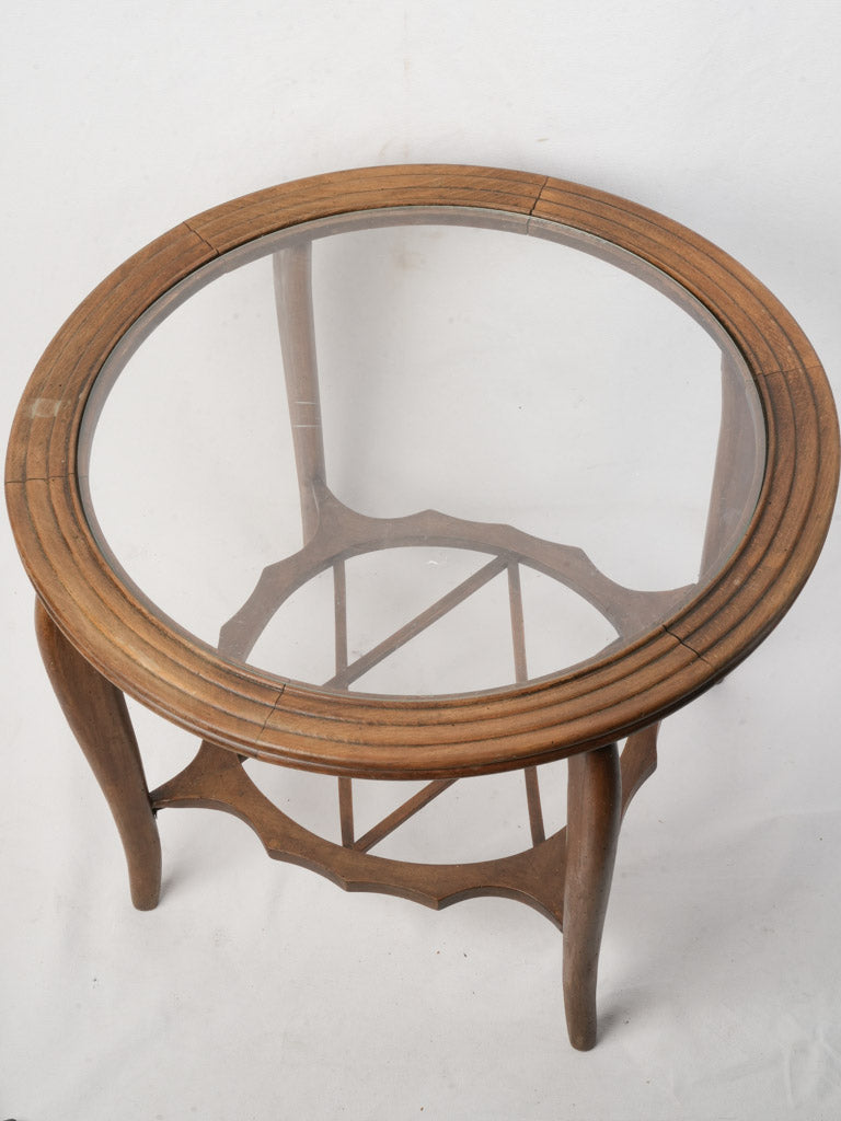Italian Mid-20th Century Round Wooden Coffee Table w/ Glass Top - 19" x 25¼"