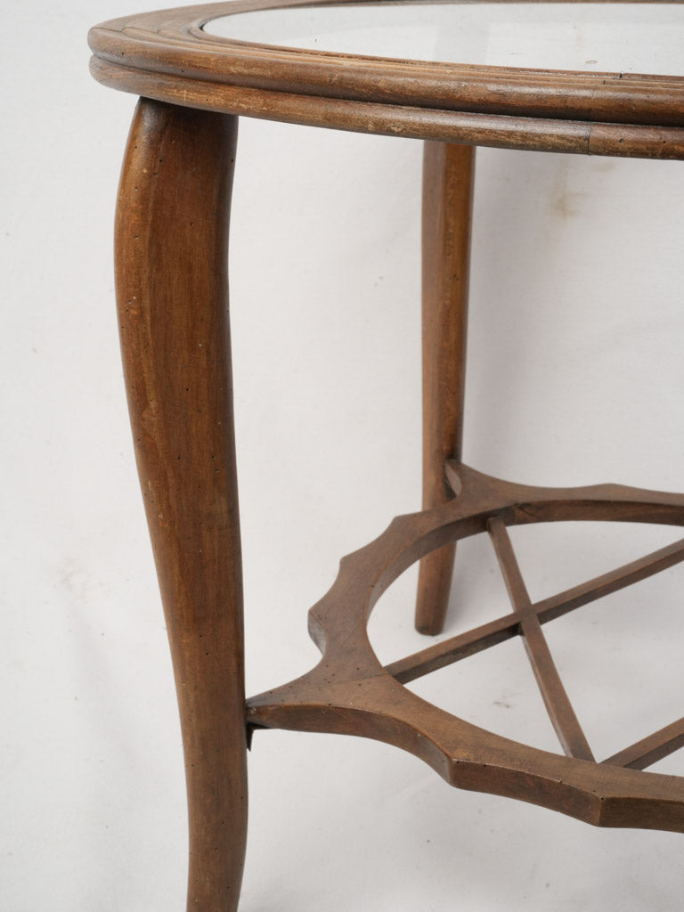 Italian Mid-20th Century Round Wooden Coffee Table w/ Glass Top - 19" x 25¼"