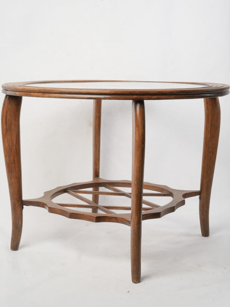 Italian Mid-20th Century Round Wooden Coffee Table w/ Glass Top - 19" x 25¼"