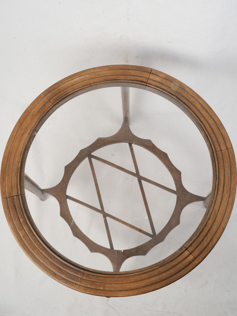 Italian Mid-20th Century Round Wooden Coffee Table w/ Glass Top - 19" x 25¼"