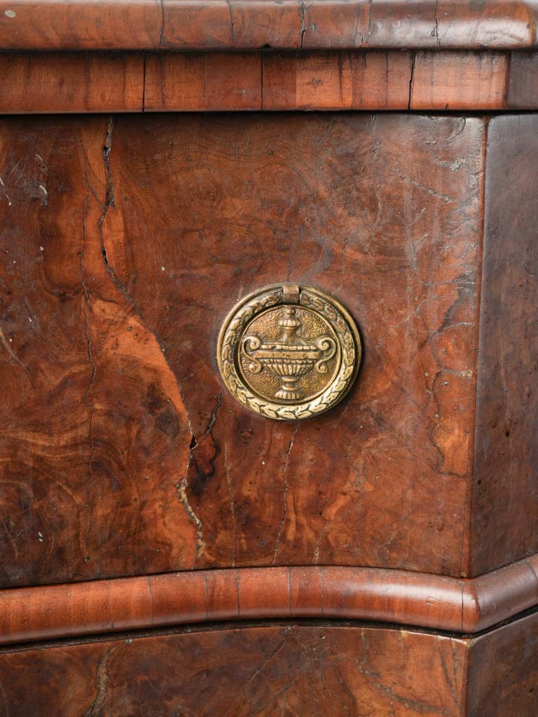 Charming Petite Antique Italian Serpentine Walnut Burl Commode - 32"