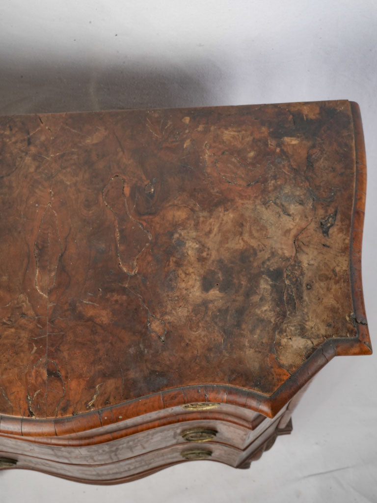 Charming Petite Antique Italian Serpentine Walnut Burl Commode - 32"