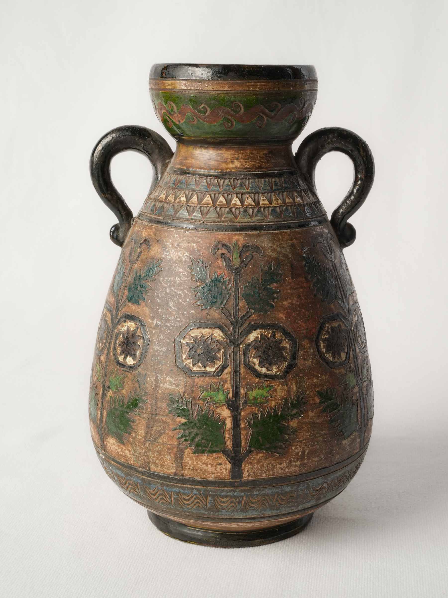 Petite Italian Sgraffito Pottery Vase by Dante Milani, 1930s - 11"