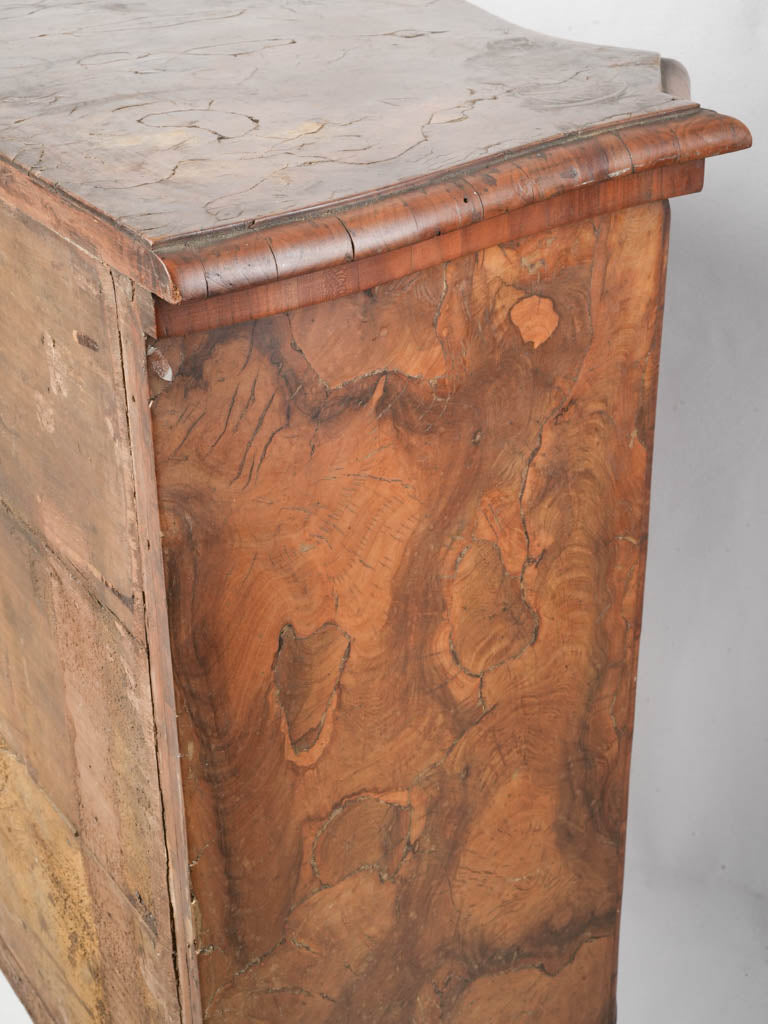 Charming Petite Antique Italian Serpentine Walnut Burl Commode - 32"