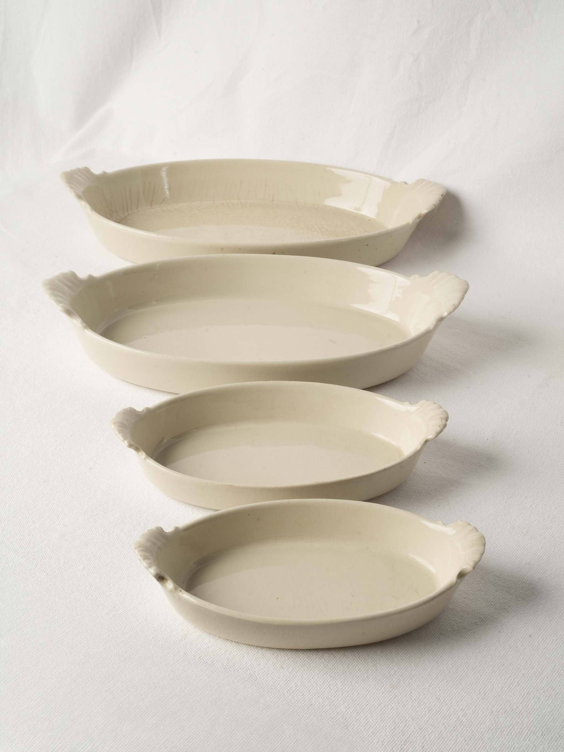 Set of Eight Antique French Porcelain Baking and Serving Dishes