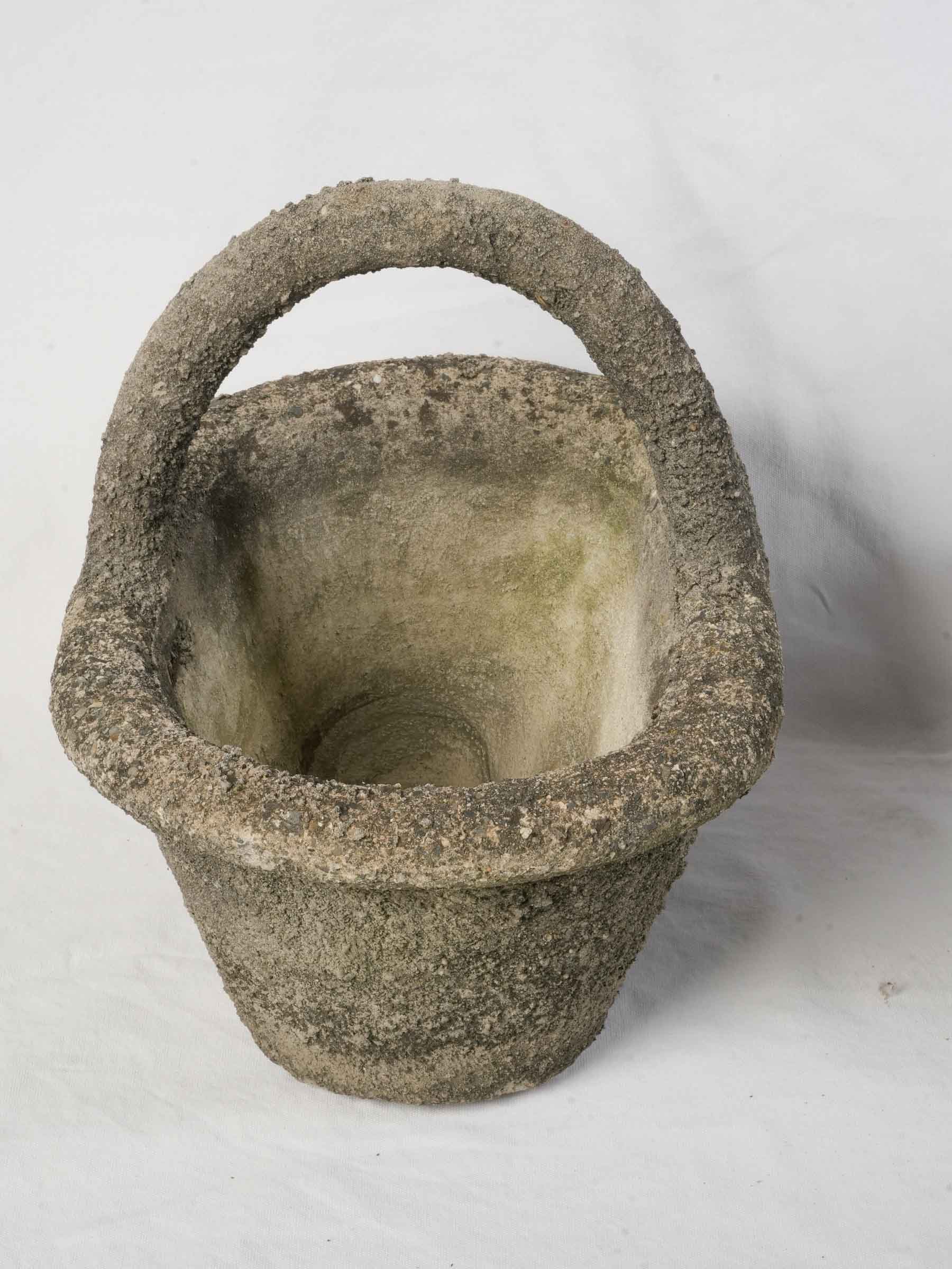 Outdoor timeworn concrete garden planters