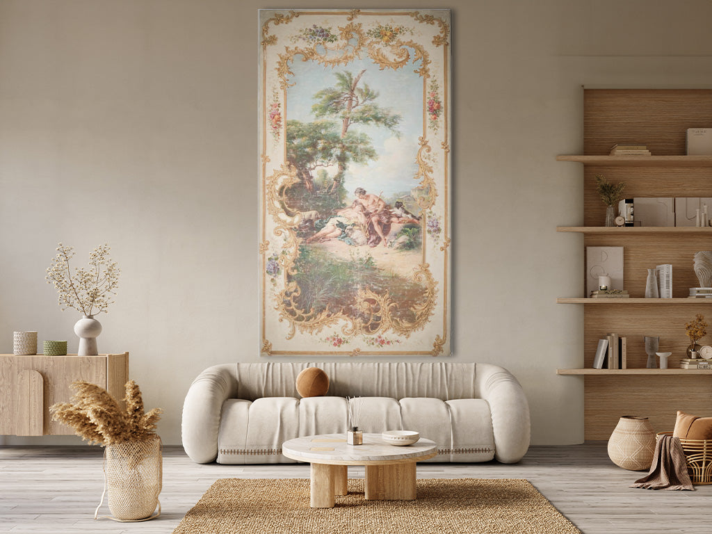 Time-worn, romantic French tapestry painting