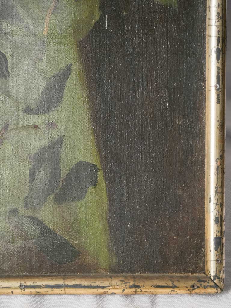 Tall 1900s French Oil on Canvas of a Young Woman Picking Apples - 70¾" x 30"