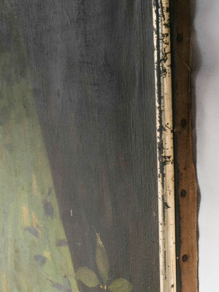 Tall 1900s French Oil on Canvas of a Young Woman Picking Apples - 70¾" x 30"