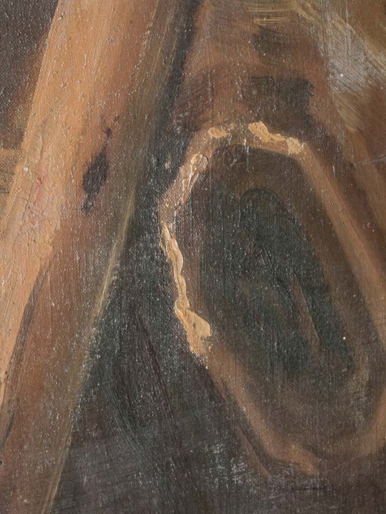 Tall 1900s French Oil on Canvas of a Young Woman Picking Apples - 70¾" x 30"