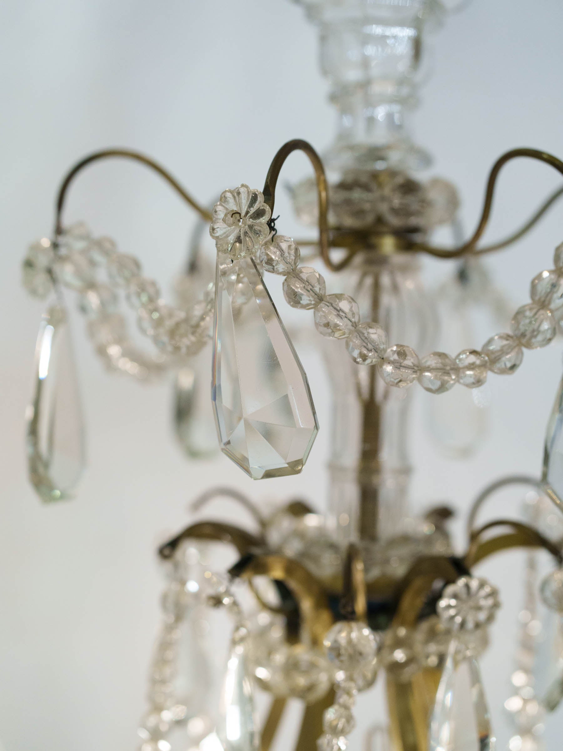 French Six-Light Glass Table Chandelier in Silvered Brass, Louis XV Style, Mid-20th Century - 34¼"