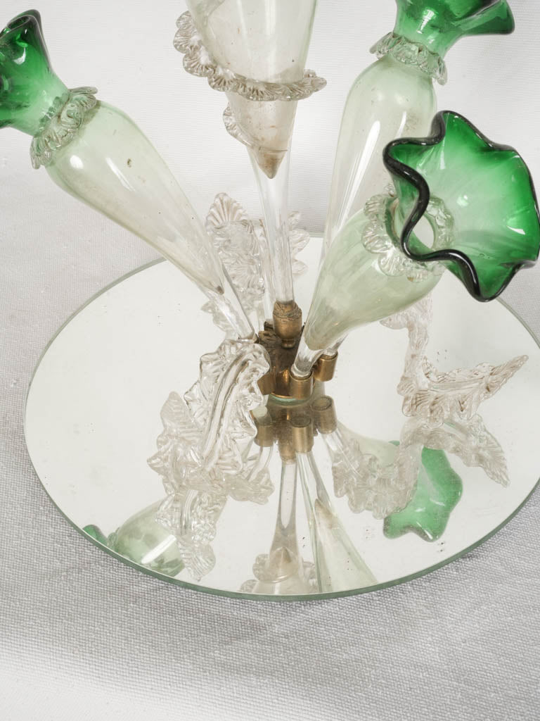 Early 1900s Italian Murano Glass Epergne w/ Mirrored Base - 17"