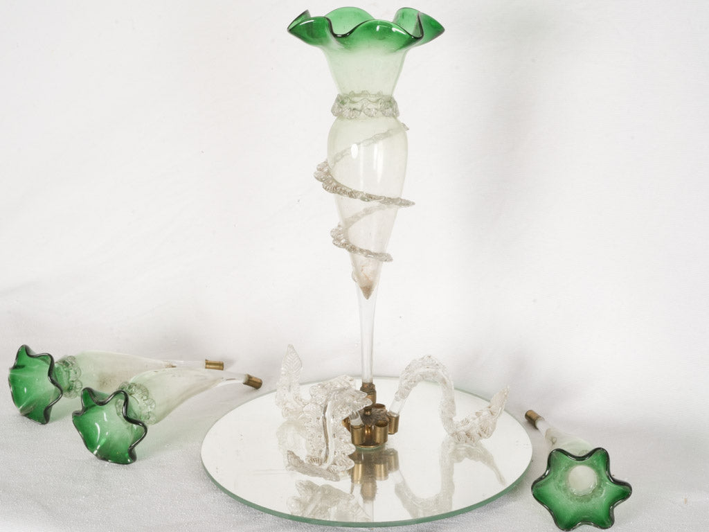 Early 1900s Italian Murano Glass Epergne w/ Mirrored Base - 17"