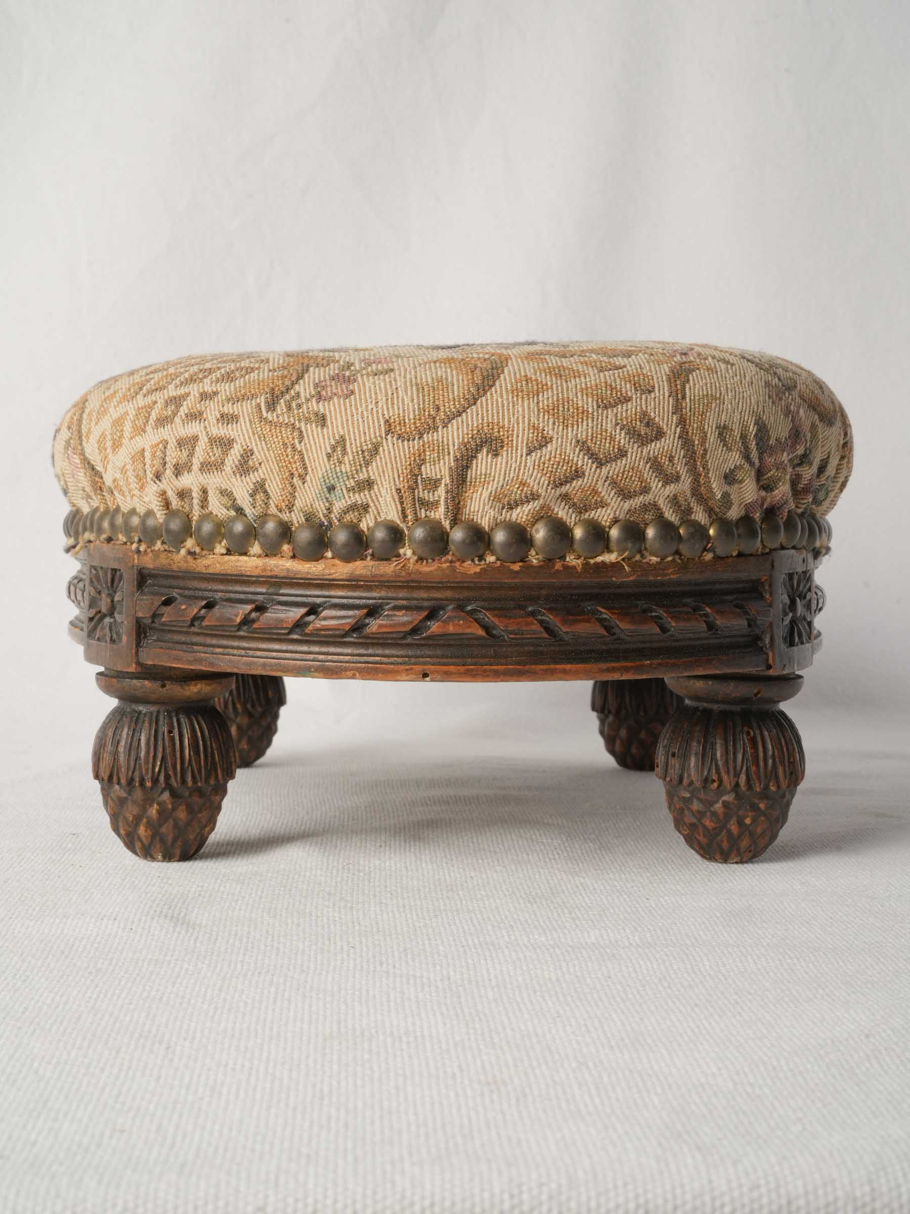 Charming Oval Footstool w/ Aubusson-Style Tapestry c. 1900 - 6¼" x 13¾"