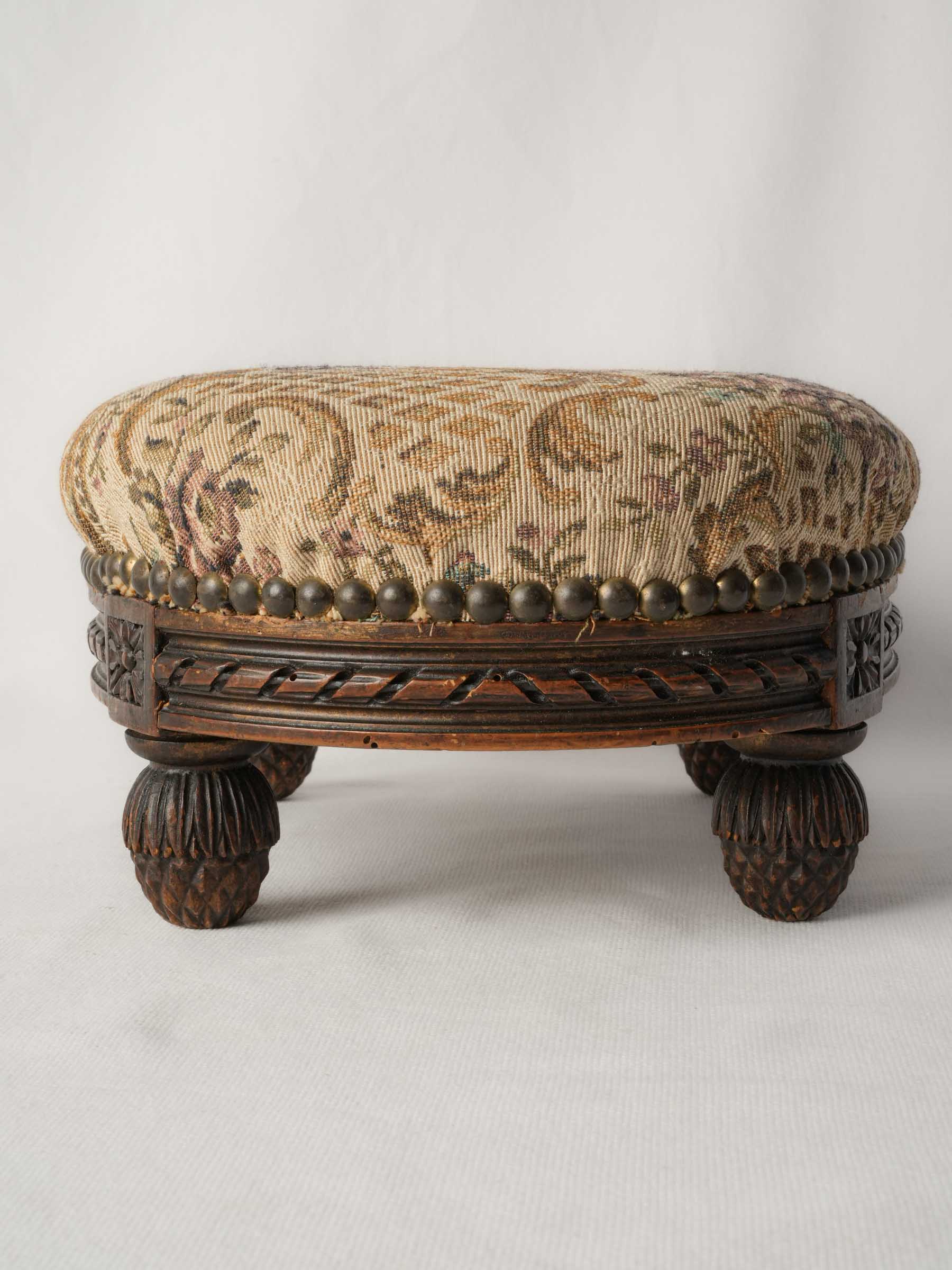 Charming Oval Footstool w/ Aubusson-Style Tapestry c. 1900 - 6¼" x 13¾"