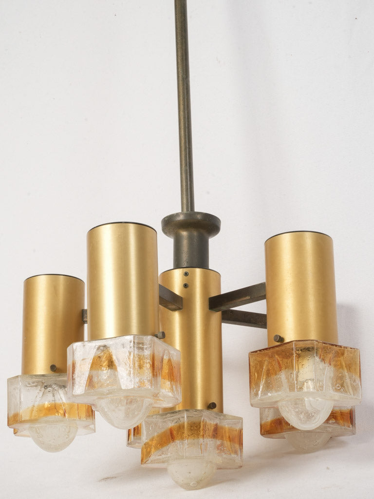 Mid-Century Italian Six-Light Chandelier in Brass and Amber Murano Glass - 30¾" x 19"