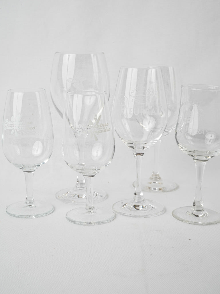 Collection of wine glasses from French wineries & events
