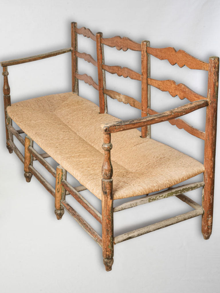 19th Century Ladderback Rush Seat Bench From Provence