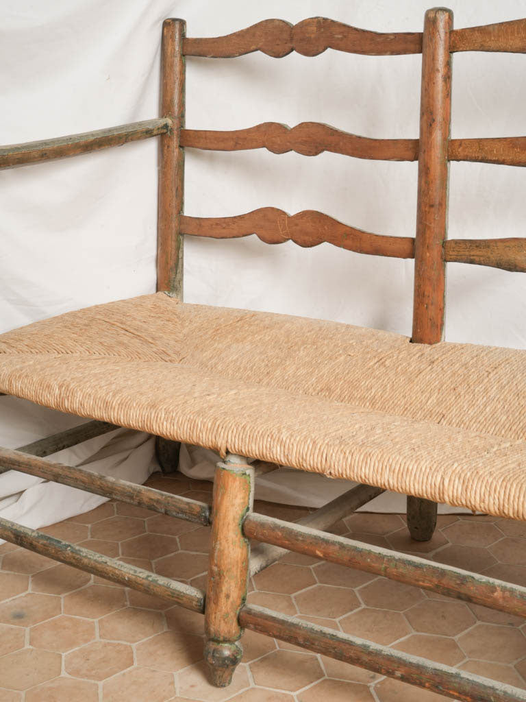 19th Century Ladderback Rush Seat Bench From Provence