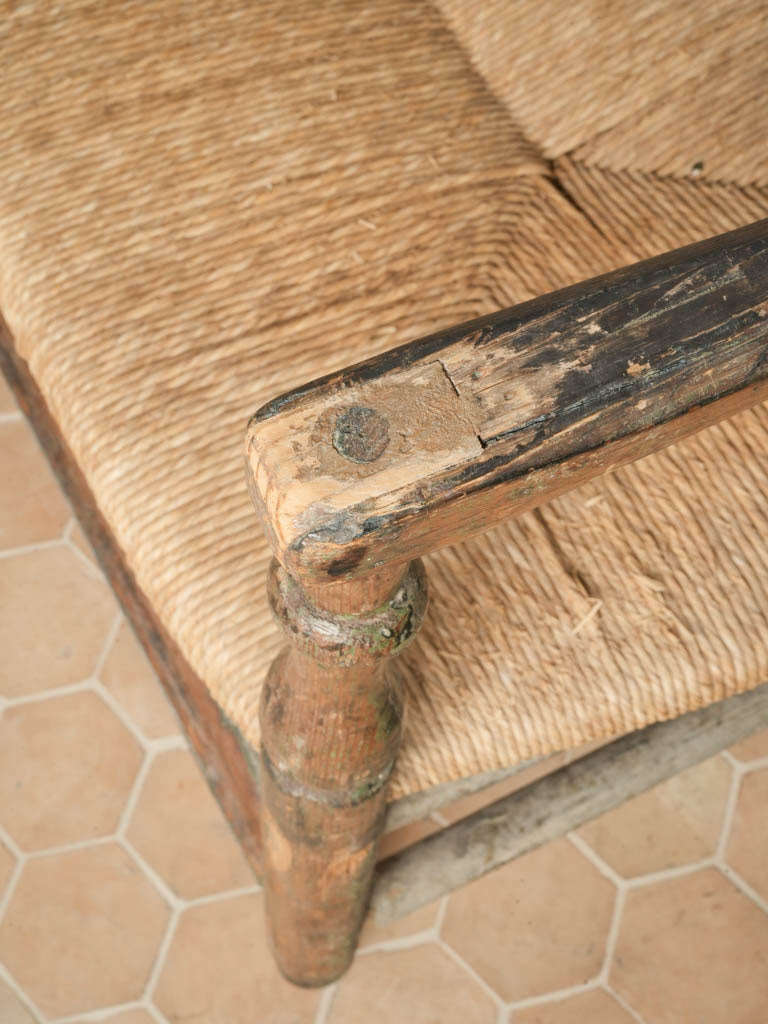 19th Century Ladderback Rush Seat Bench From Provence