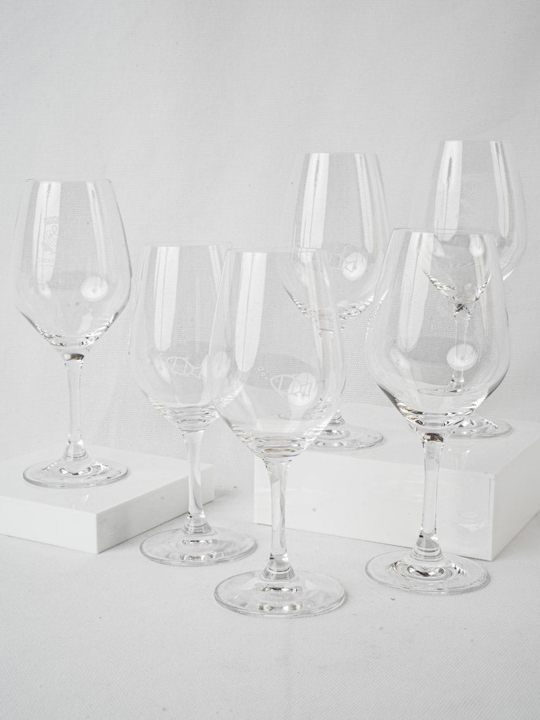 Collection of wine glasses from French wineries