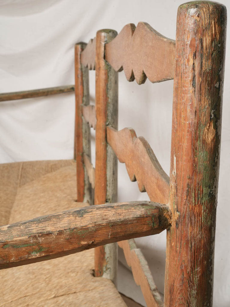 19th Century Ladderback Rush Seat Bench From Provence