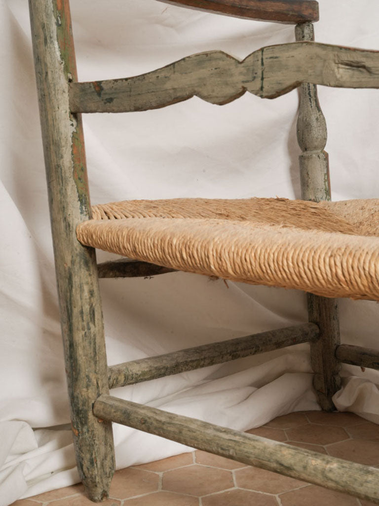 19th Century Ladderback Rush Seat Bench From Provence