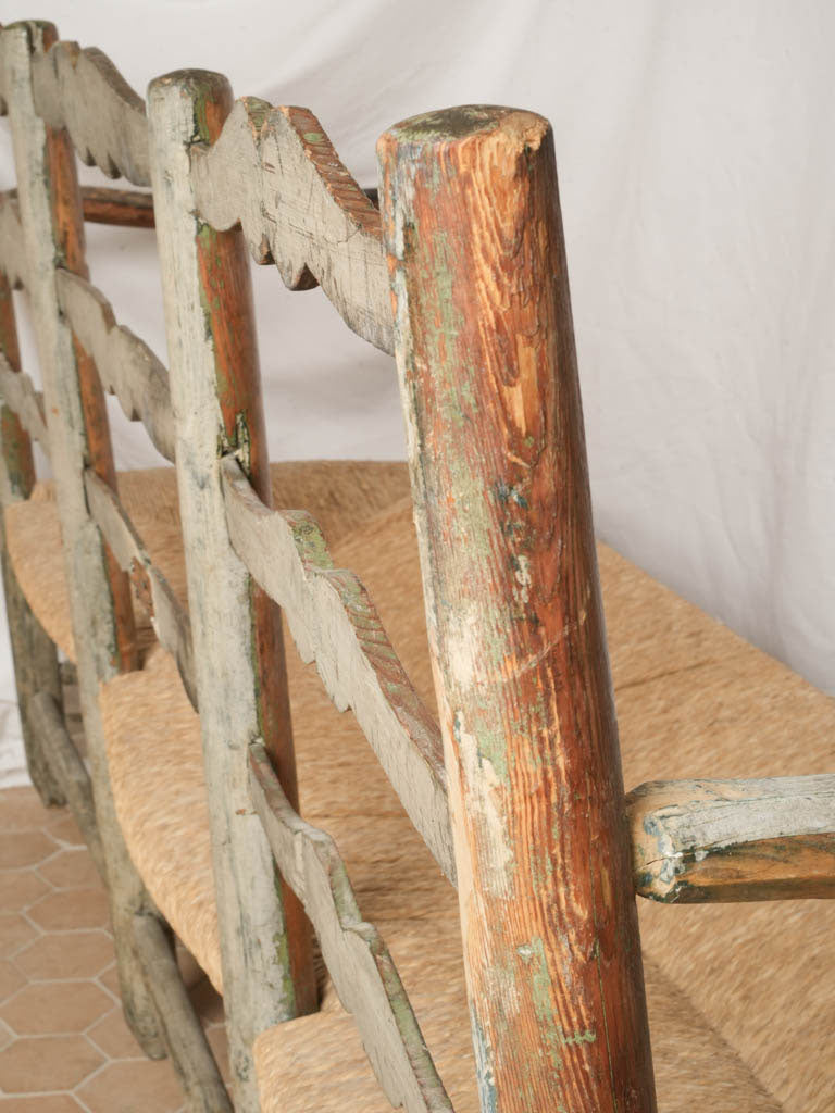 19th Century Ladderback Rush Seat Bench From Provence