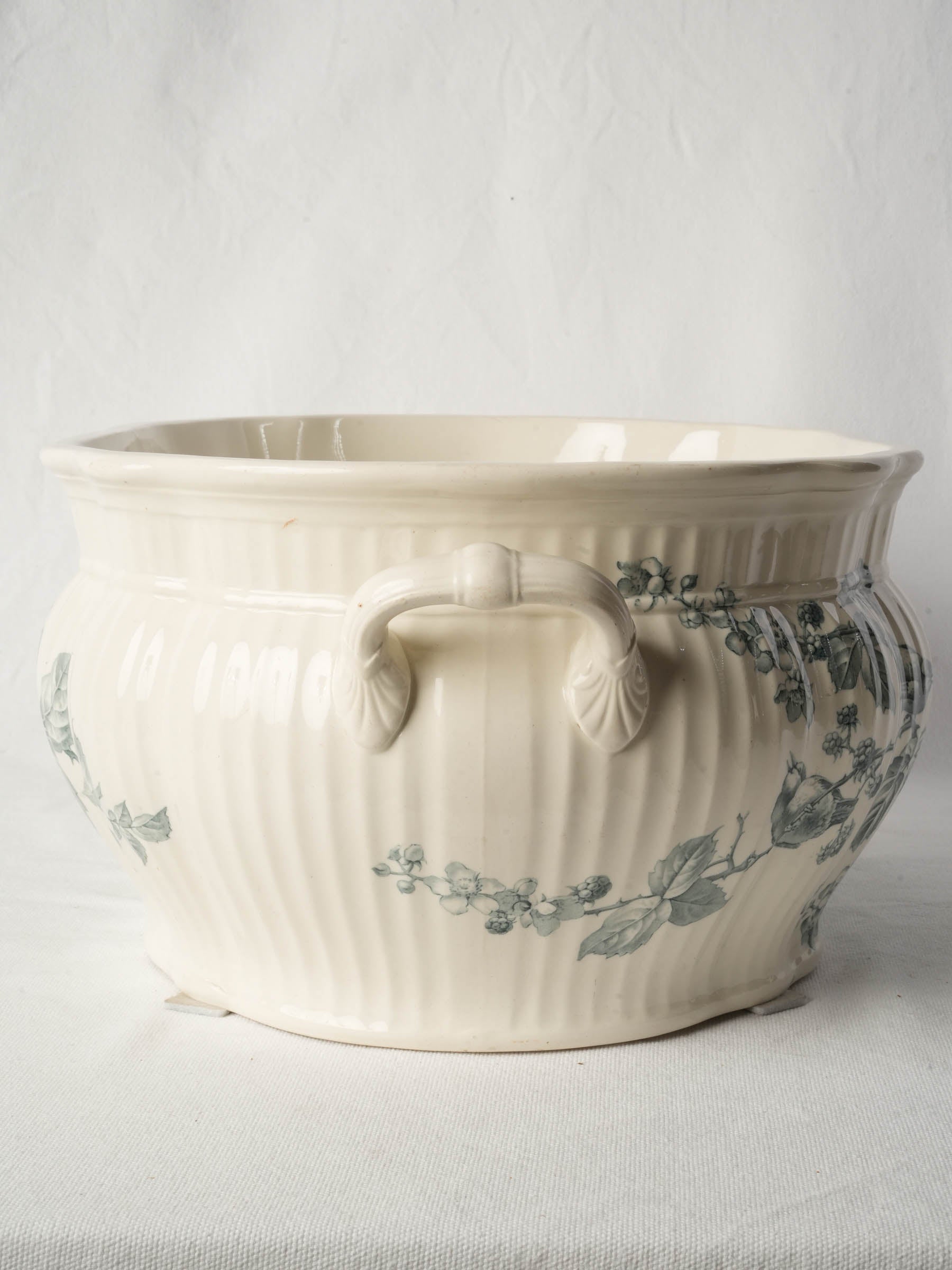Antique English Ironstone Foot Bath w/ Naturalistic Bird-and-Bramble Motif - 20½"