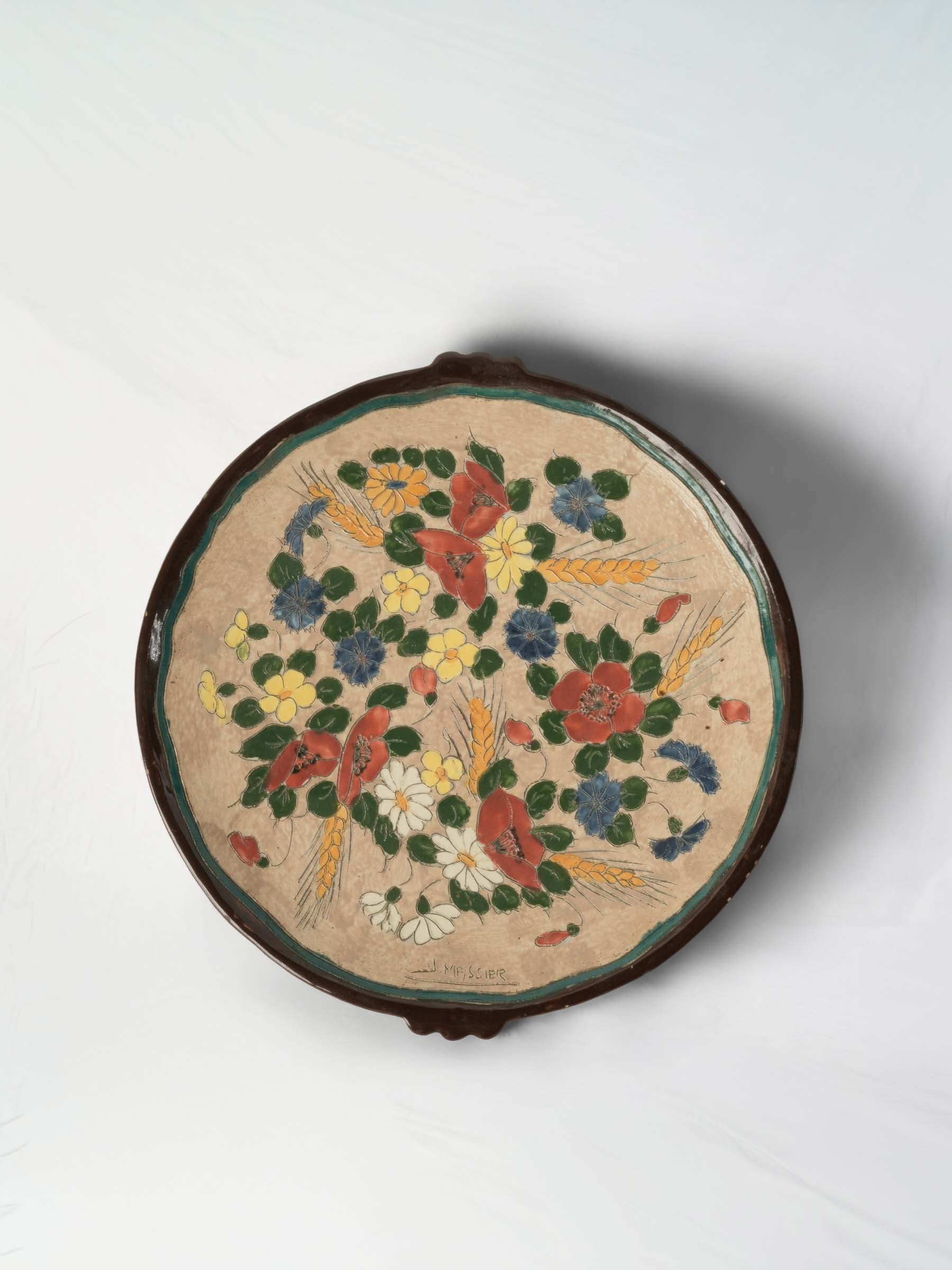 Large Hand-Painted Vallauris Ceramic Presentation Platter by Jérôme Massier, Early 20th Century - 14½"