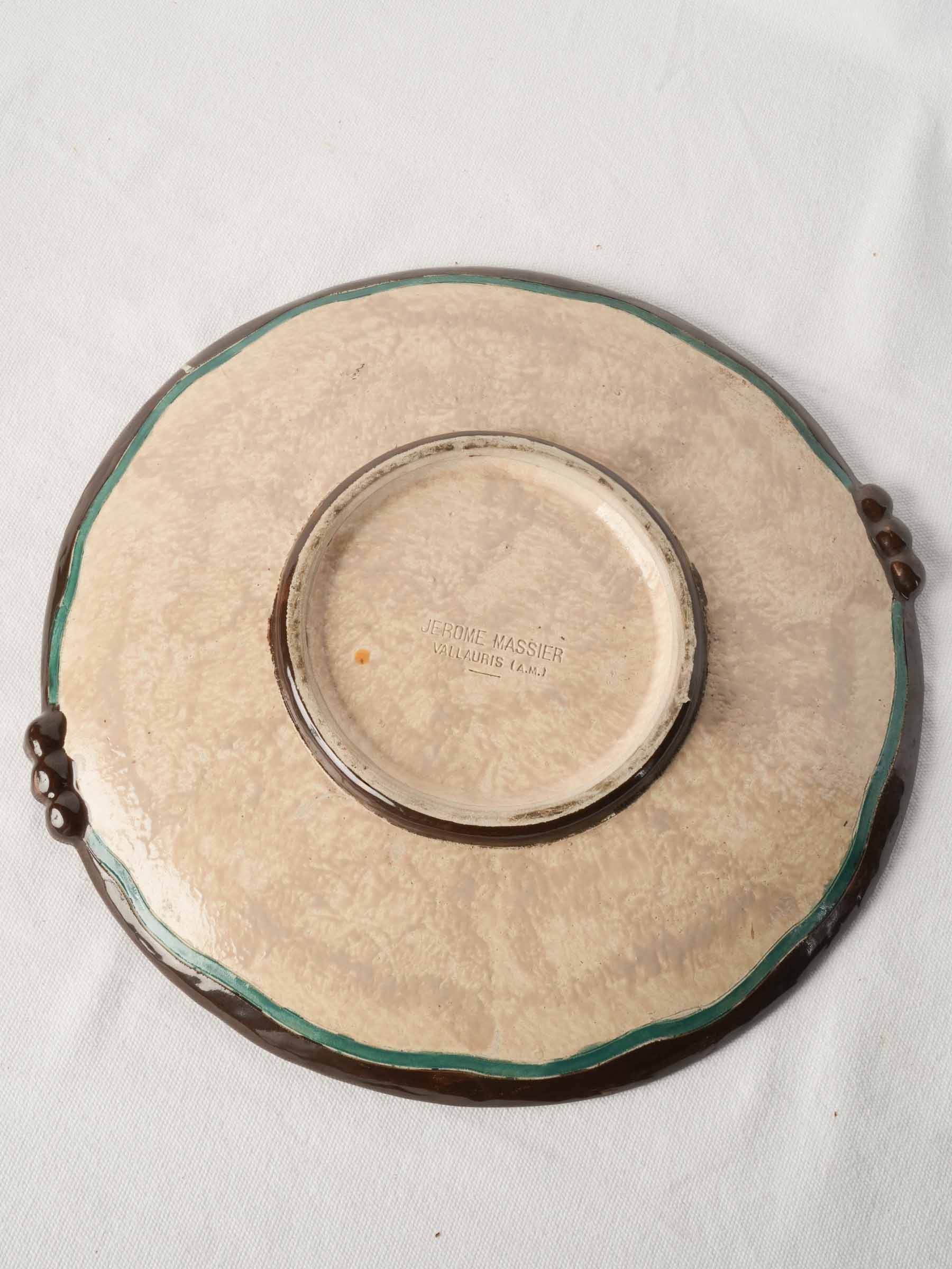 Large Hand-Painted Vallauris Ceramic Presentation Platter by Jérôme Massier, Early 20th Century - 14½"