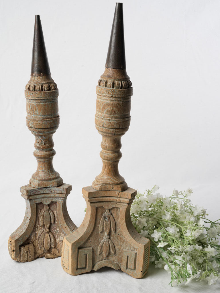 Antique rustic wooden candlestick