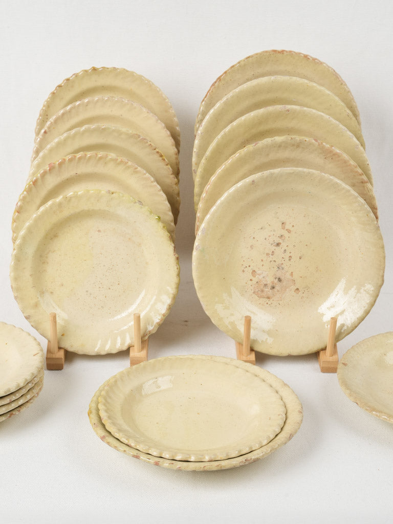 Nineteenth-century, rippled-edge, yellow-glazed dinnerware