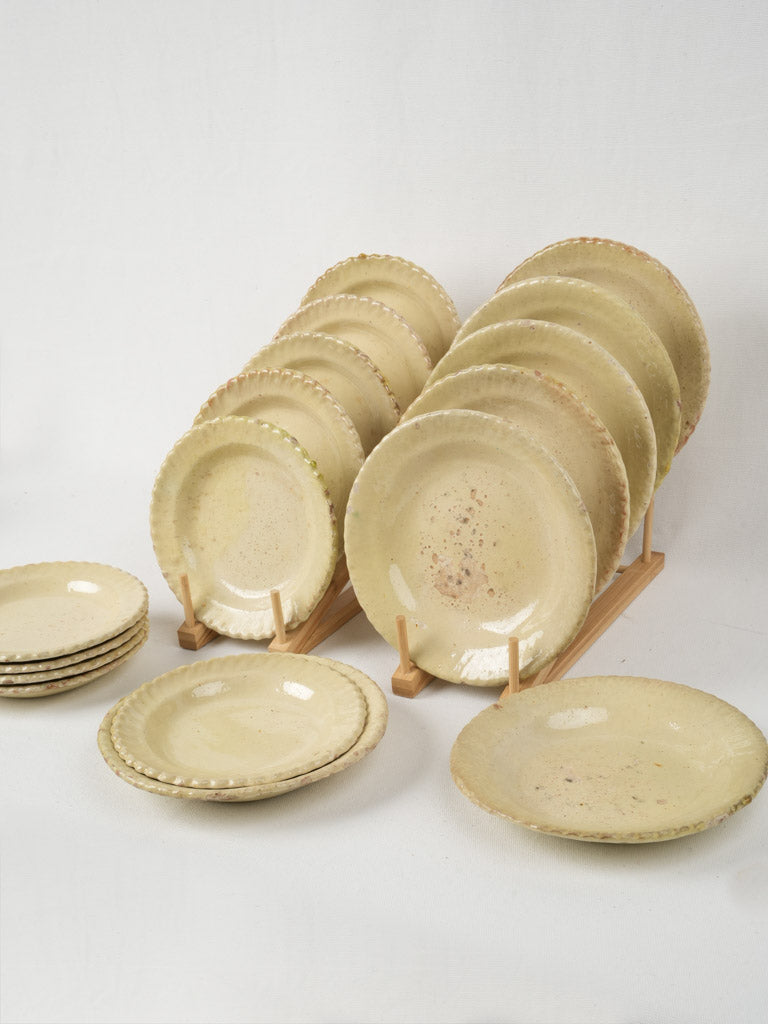 Vintage, timeworn, artisan-crafted pottery set