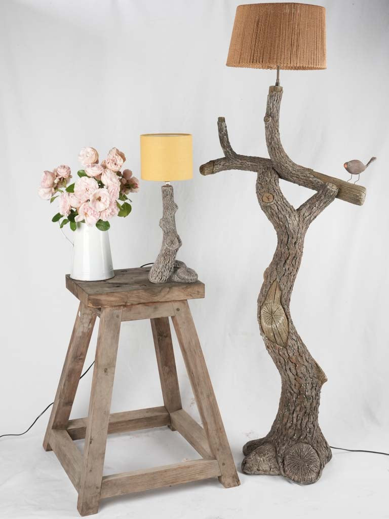 Rustic raffia-shaded cement lamp