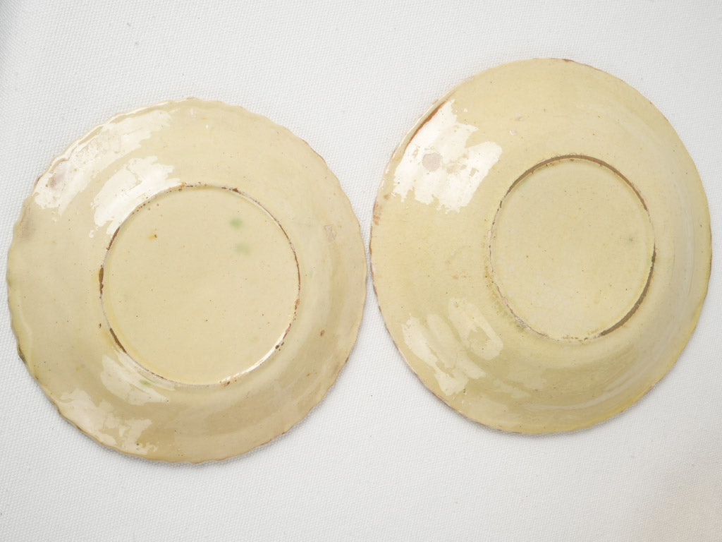 Time-honored, timeworn, yellow-glazed dinnerware