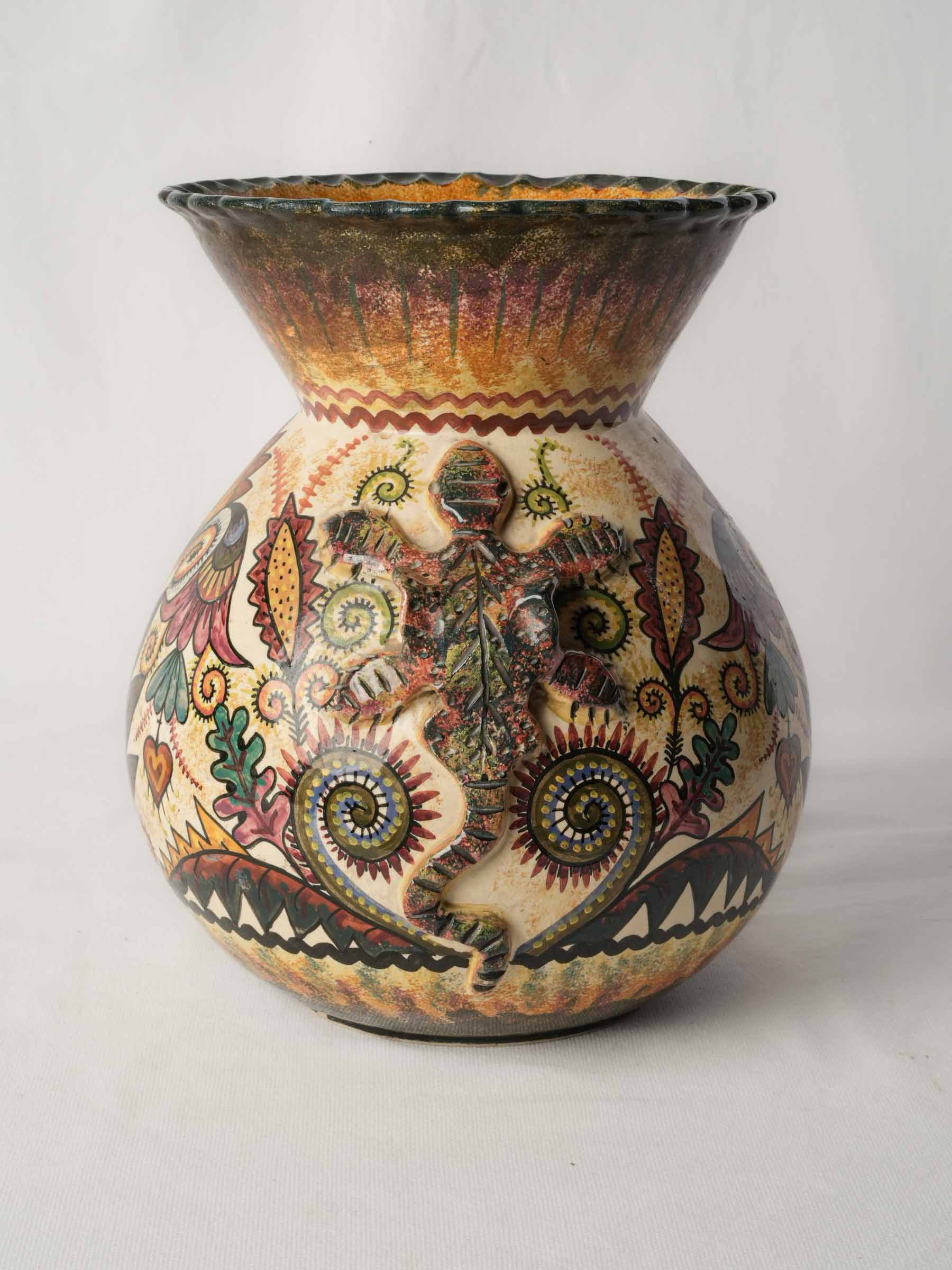 Hand-Painted Quimper Faience Vase by Paul Fouillen, Mid-20th Century - 12¼"