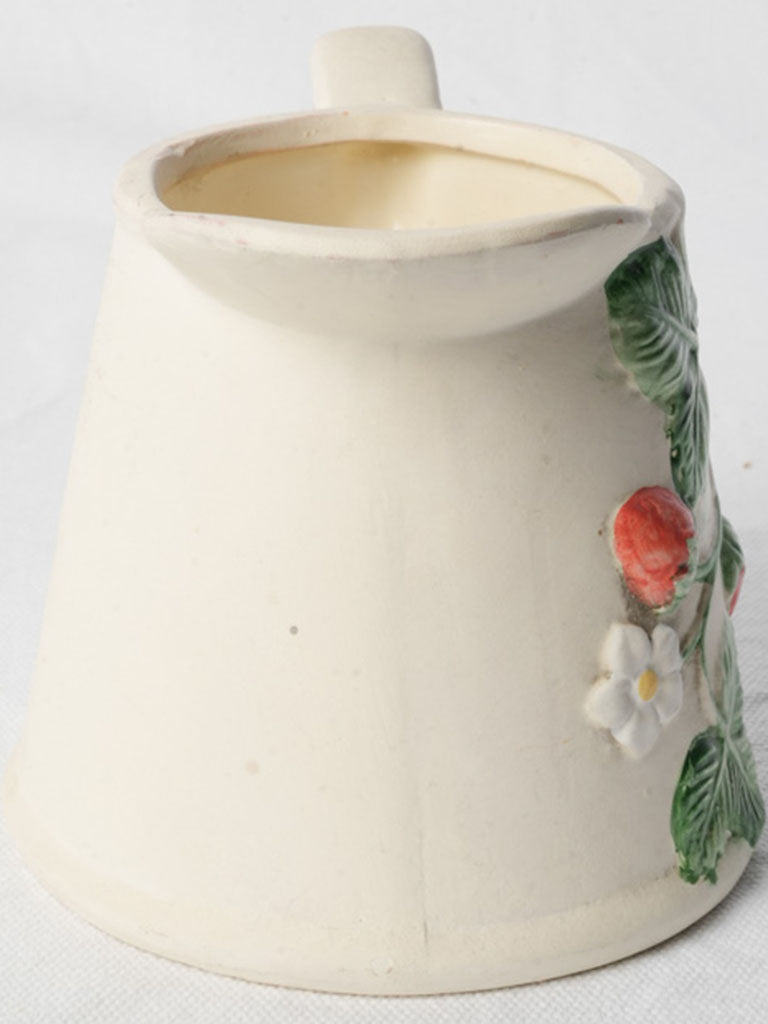 Mid 20th Century Ceramic Cream Pitcher With Relief Strawberry Vine - 4¾"
