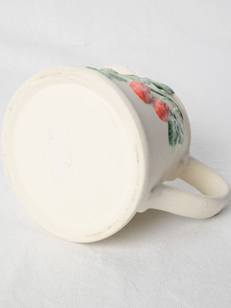 Mid 20th Century Ceramic Cream Pitcher With Relief Strawberry Vine - 4¾"