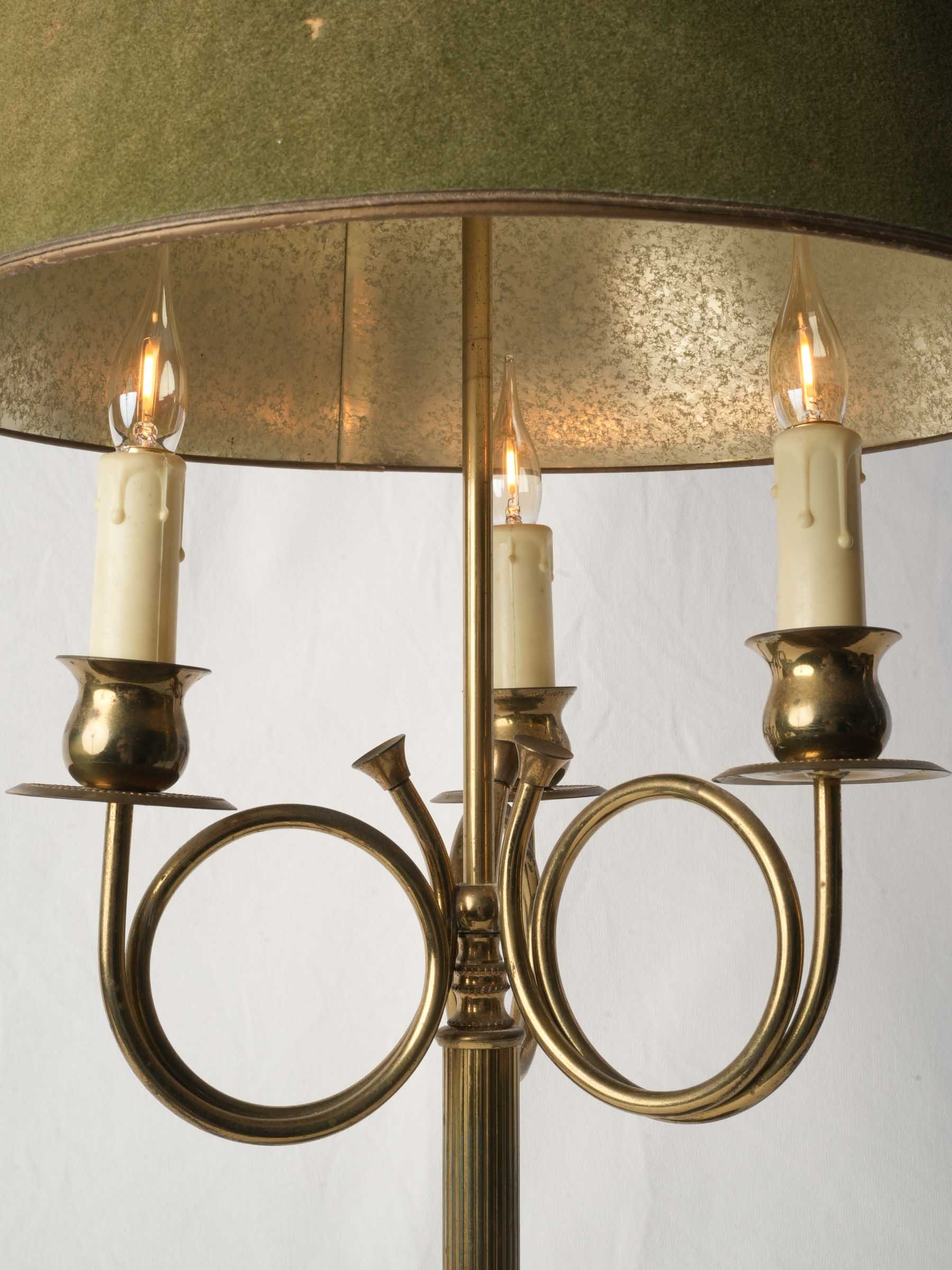 French Brass Three-Light Table Lamp w/ Hunting Horn Arms, C. 1950 - 29½"