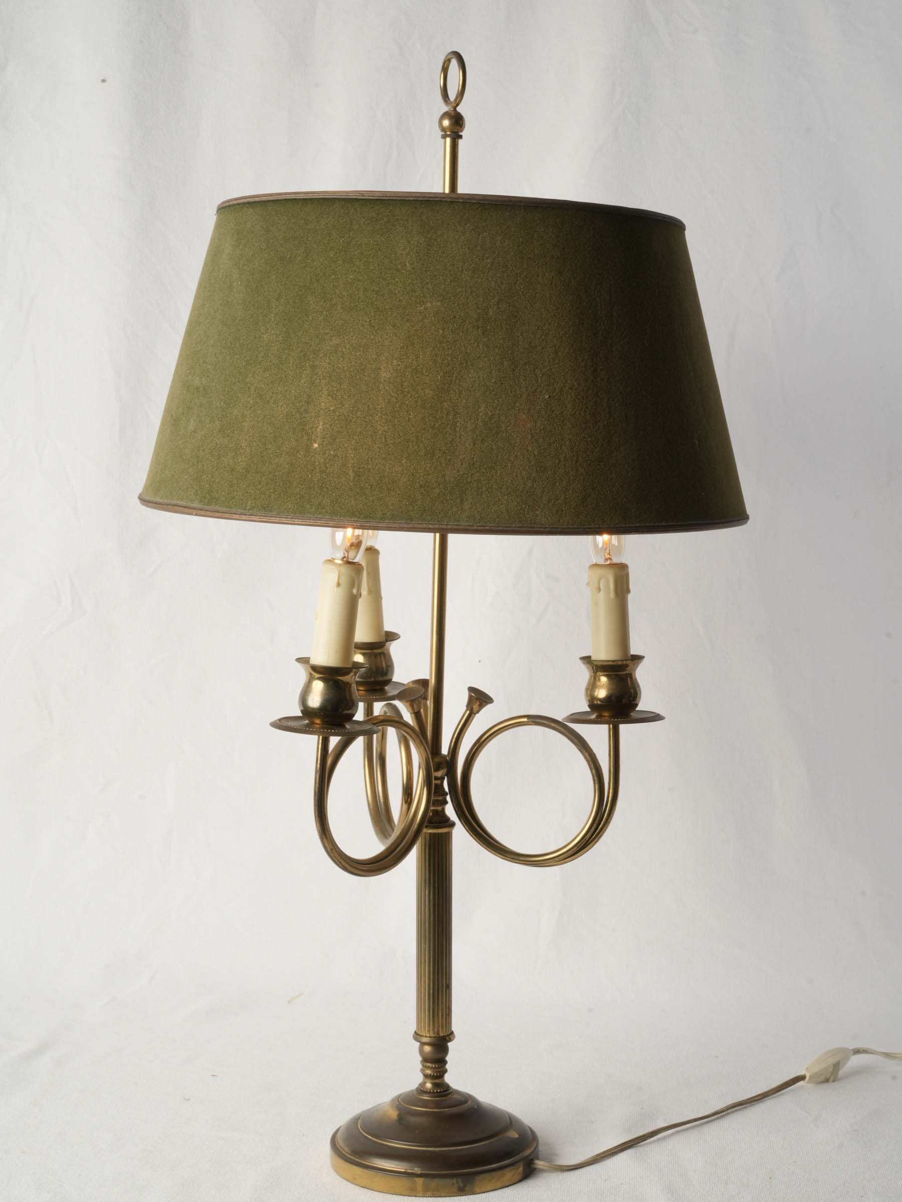 French Brass Three-Light Table Lamp w/ Hunting Horn Arms, C. 1950 - 29½"