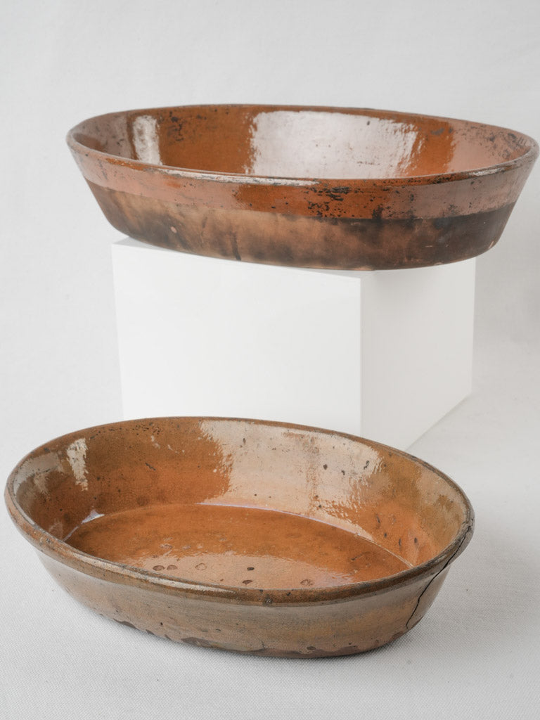 Antique French oval brown gratin dishes
