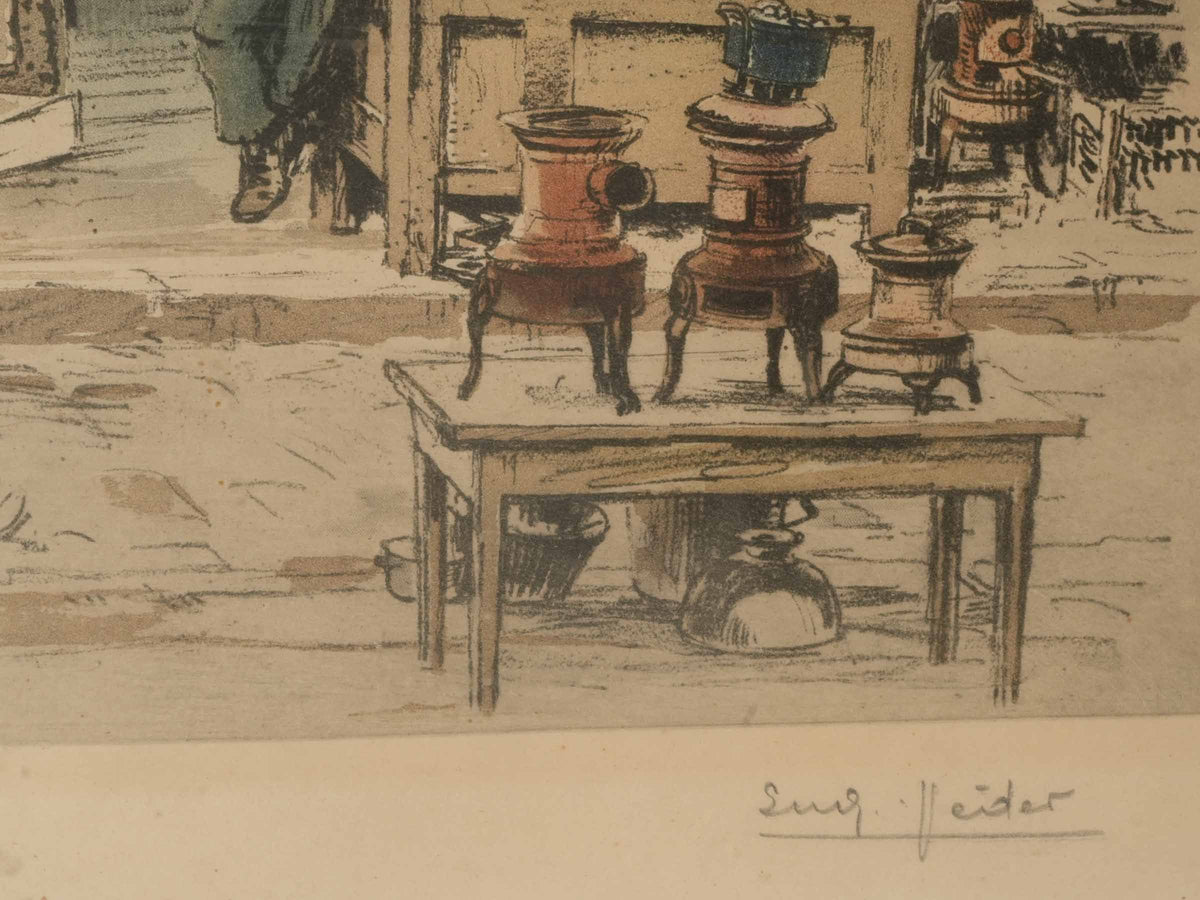 Numbered decorative street scene lithograph