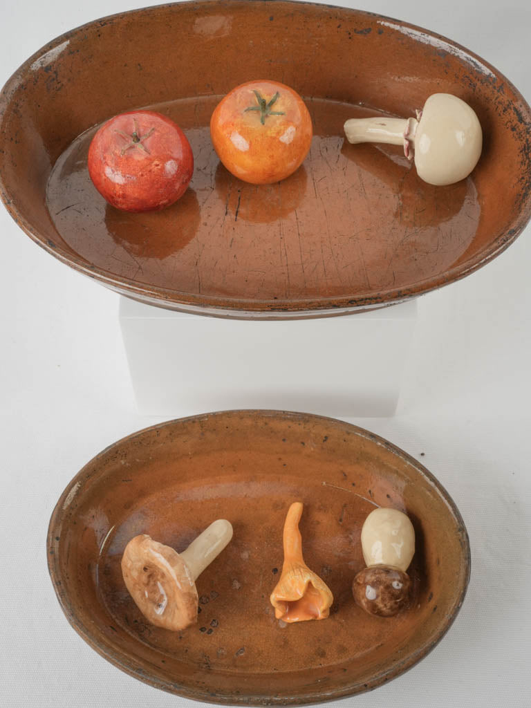 Aged French glazed oval gratin