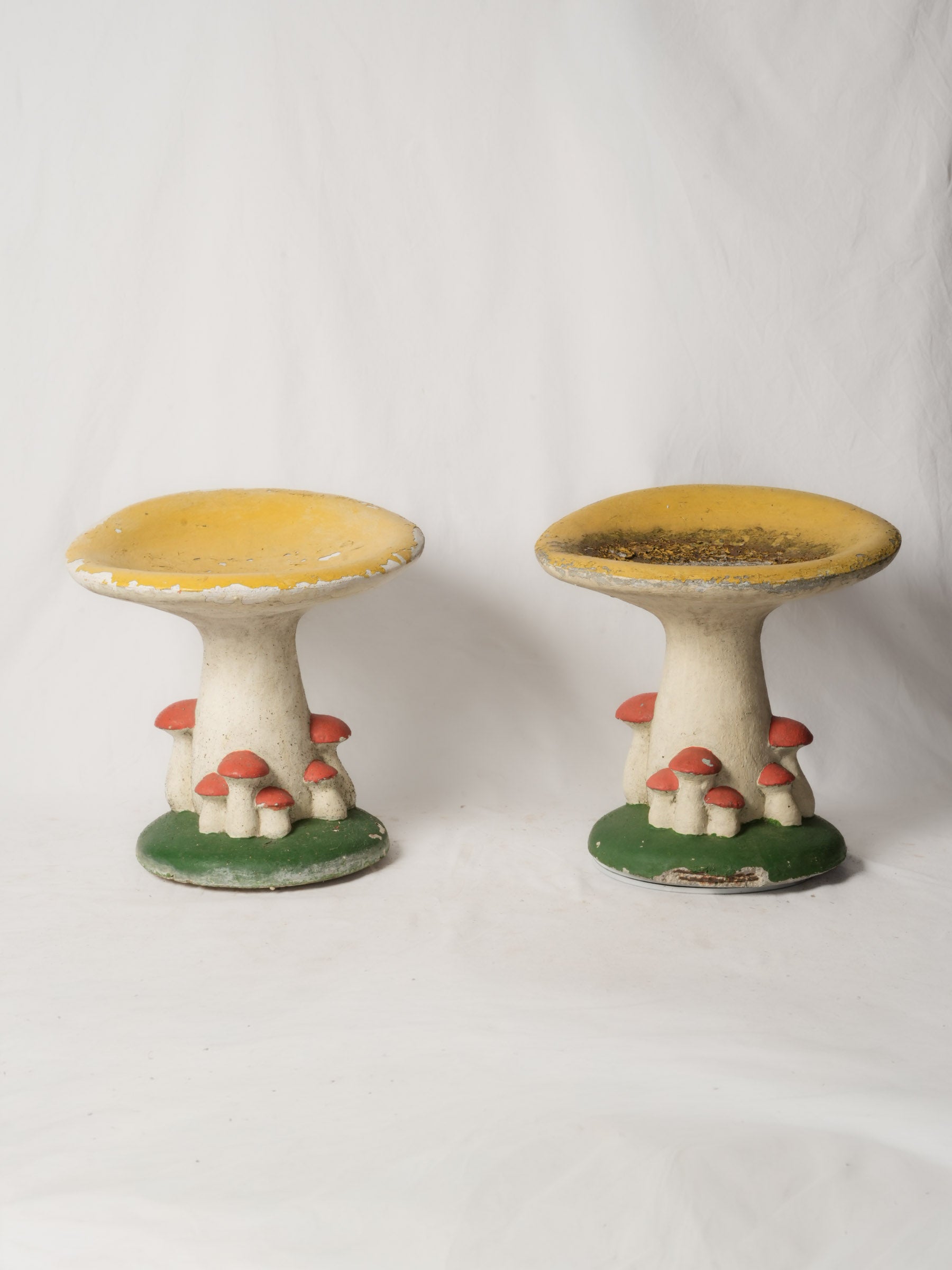 Colorful vintage concrete garden stool